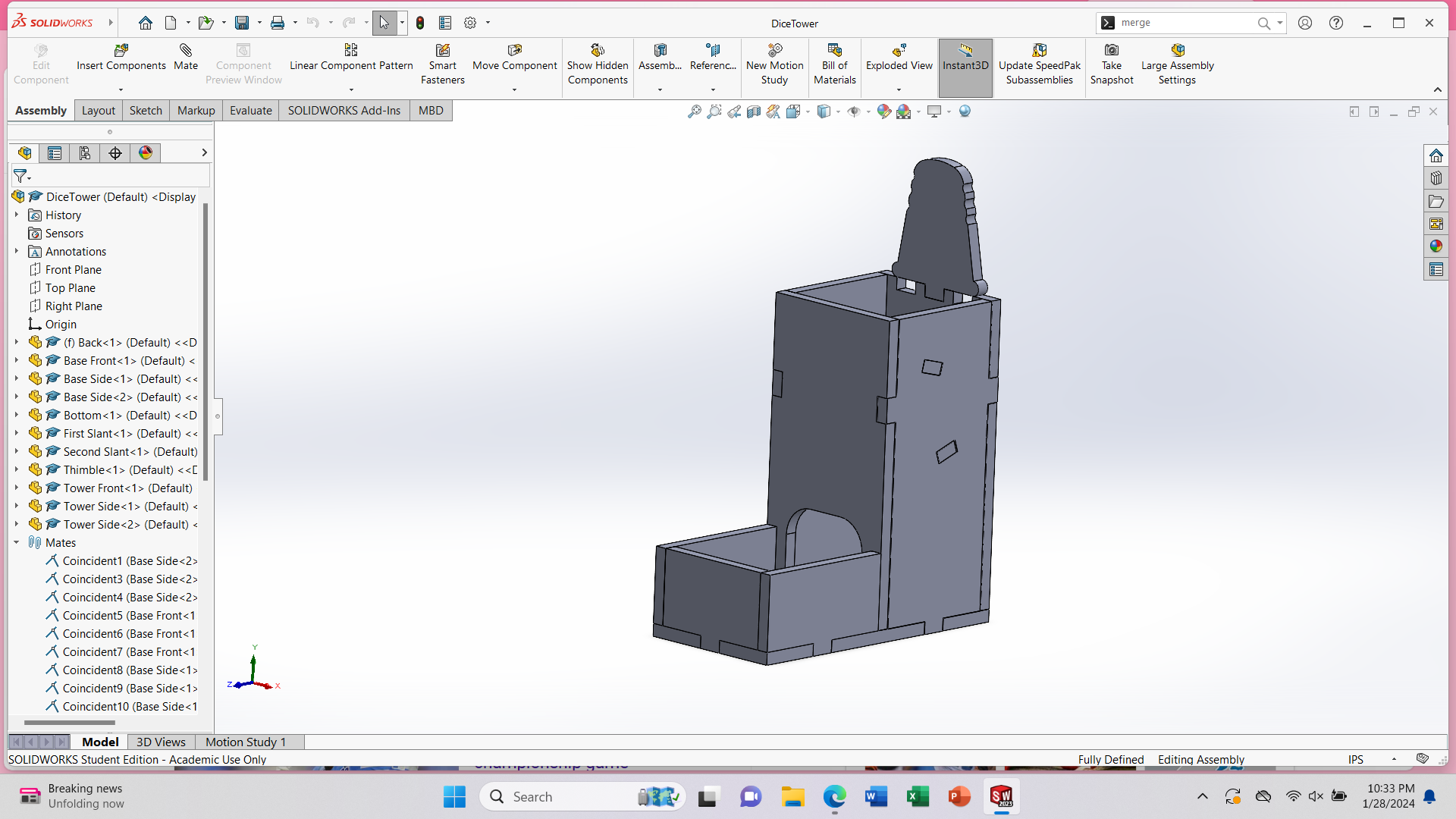 Inital CAD model of dice tower