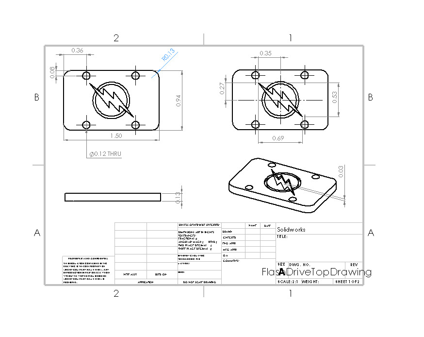 Solidworks drawing of flash drive top