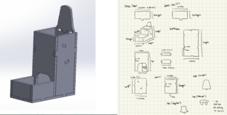 Initial dice tower sketches and CAD model